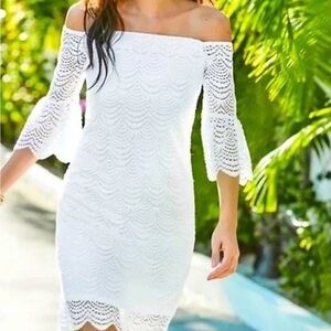 Lilly Pulitzer Lexa Off-The-Shoulder Dress Resort White Scalloped Lace Small